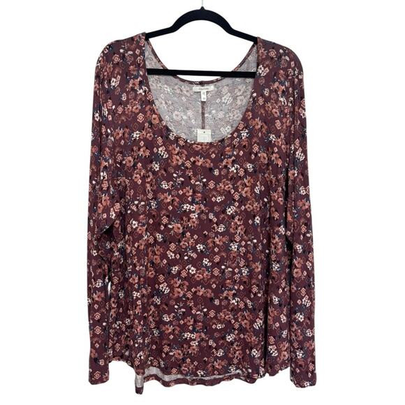 NWT Maurice’s Soft Jersey Long Sleeve Floral Scoop Neck Tee - Size 3X - Picture 1 of 6